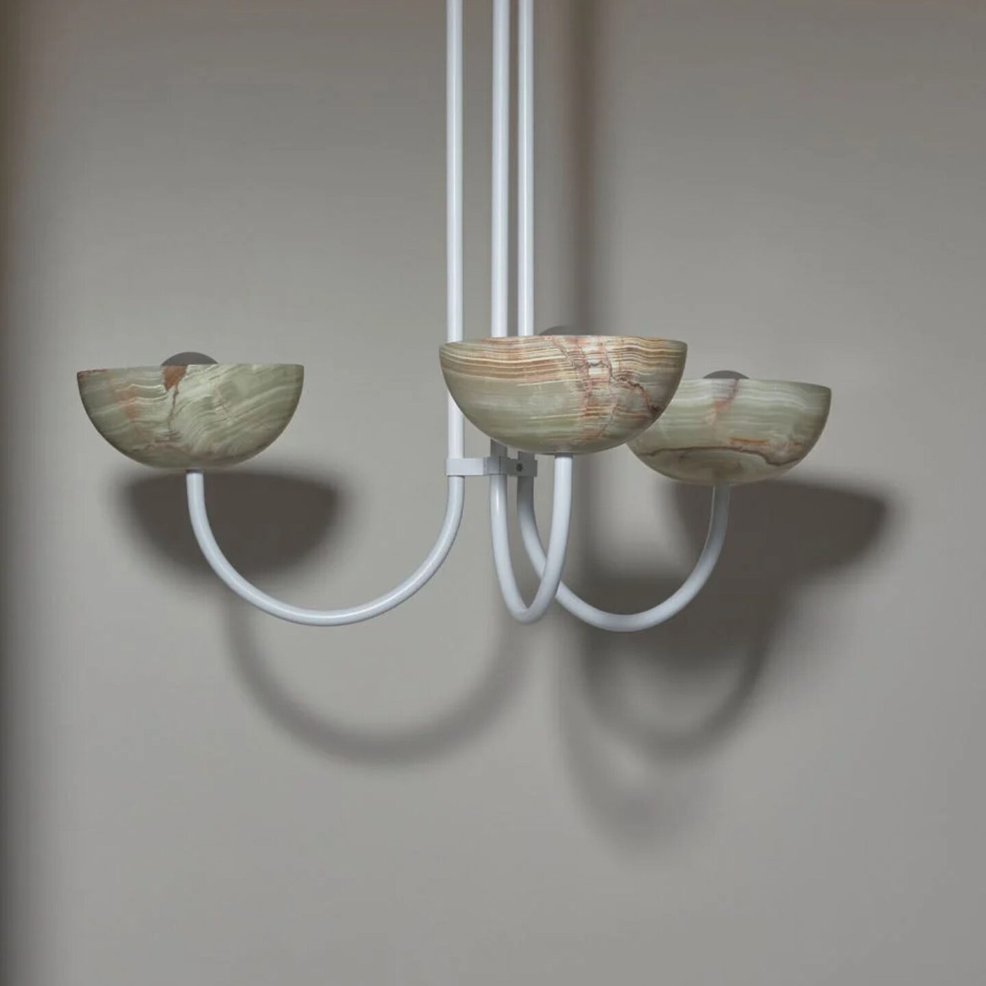 Aurelia Chandelier, Triple Pendant Large Jade Onyx, White Satin